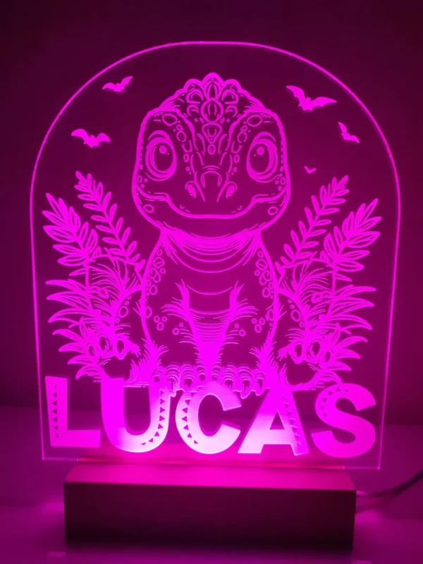 Minuit Creations - Lampe Gravée Personnalisée Dinosaure