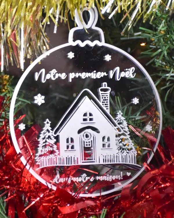 Minuit Creations - Boule de Noël Notre Premier Noël Plexiglass Transparent