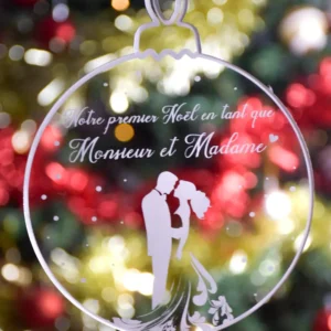 Minuit Creations - Boule de Noël Premier Noël Marié Couple Plexiglass Transparent