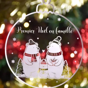 Minuit Creations - Boule de Noël Premier Noël en Famille Plexiglass Transparent