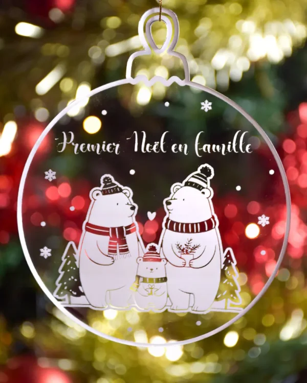 Minuit Creations - Boule de Noël Premier Noël en Famille Plexiglass Transparent