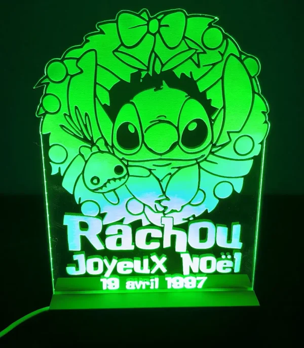 Minuit Creations - Lampe Gravée Personnalisée Stitch Noël